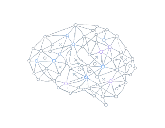 Network of drill nodes shaped like a brain